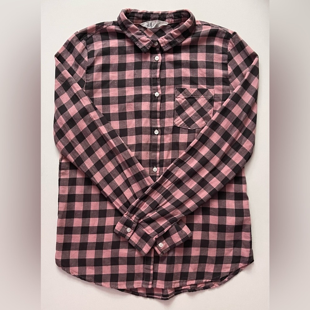 H&M Girls’ Pink & Black Checked Flannel Shirt